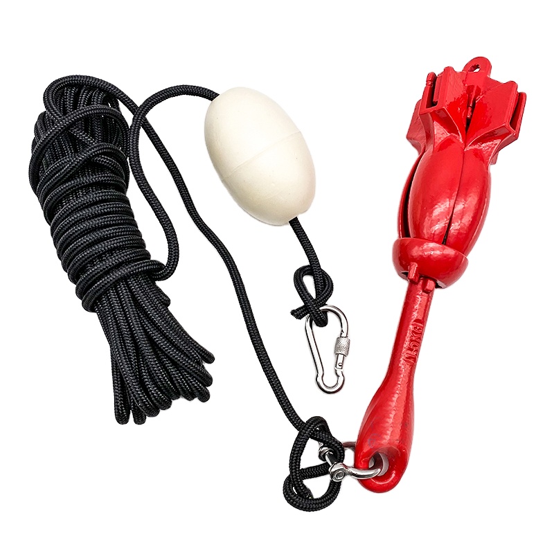 Fishing Kayak Anchor - สมอเรือเหล็กกล้าคาร์บอน 1.5 กก. แบบพับได้ ชุดสมอกราปเนลแบบพับได้สำหรับเรือเดินทะเล สมอสี่ขาเคลือบสังกะสีสีแดง