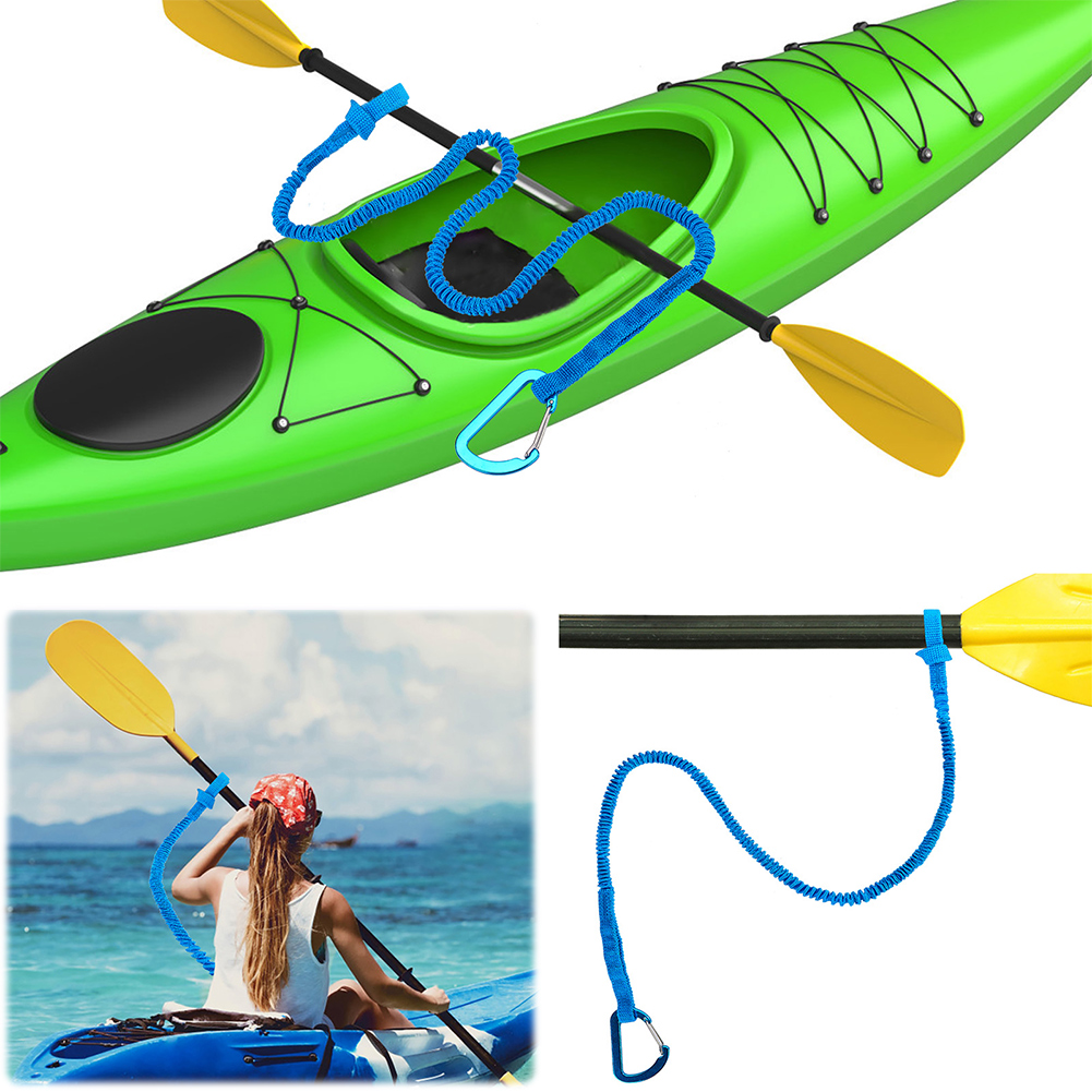 Fishing Kayak Paddle Leash - สายรัดพายเรือคายัคแบบปรับได้ 4~1 ชิ้น สายยืดหยุ่นป้องกันการสูญหาย สายคล้องแบบขดสำหรับพายเรือคายัค ตกปลา