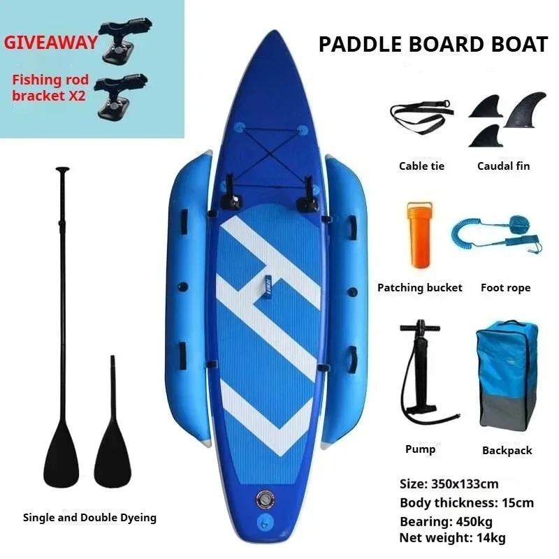Fishing Kayak Rod Holder - กระดานพายเรือคายัคแบบเป่าลมสำหรับตกปลา ดีไซน์ป้องกันการพลิกคว่ำแบบสองชั้น พื้น EVA และที่วางคันเบ็ดแบบพับได้ สำหรับตกปลาแบบใช้เหยื่อล่อกลางแจ้ง