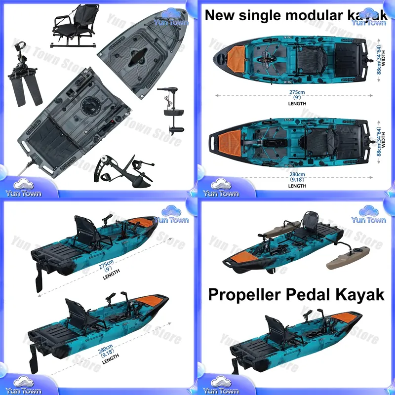 Fishing Kayak Pedal Drive - เรือคายัคแบบโมดูลาร์ 9.5 ฟุต แบบนั่งบน พร้อมระบบขับเคลื่อนด้วยครีบและแป้นเหยียบ สำหรับตกปลา